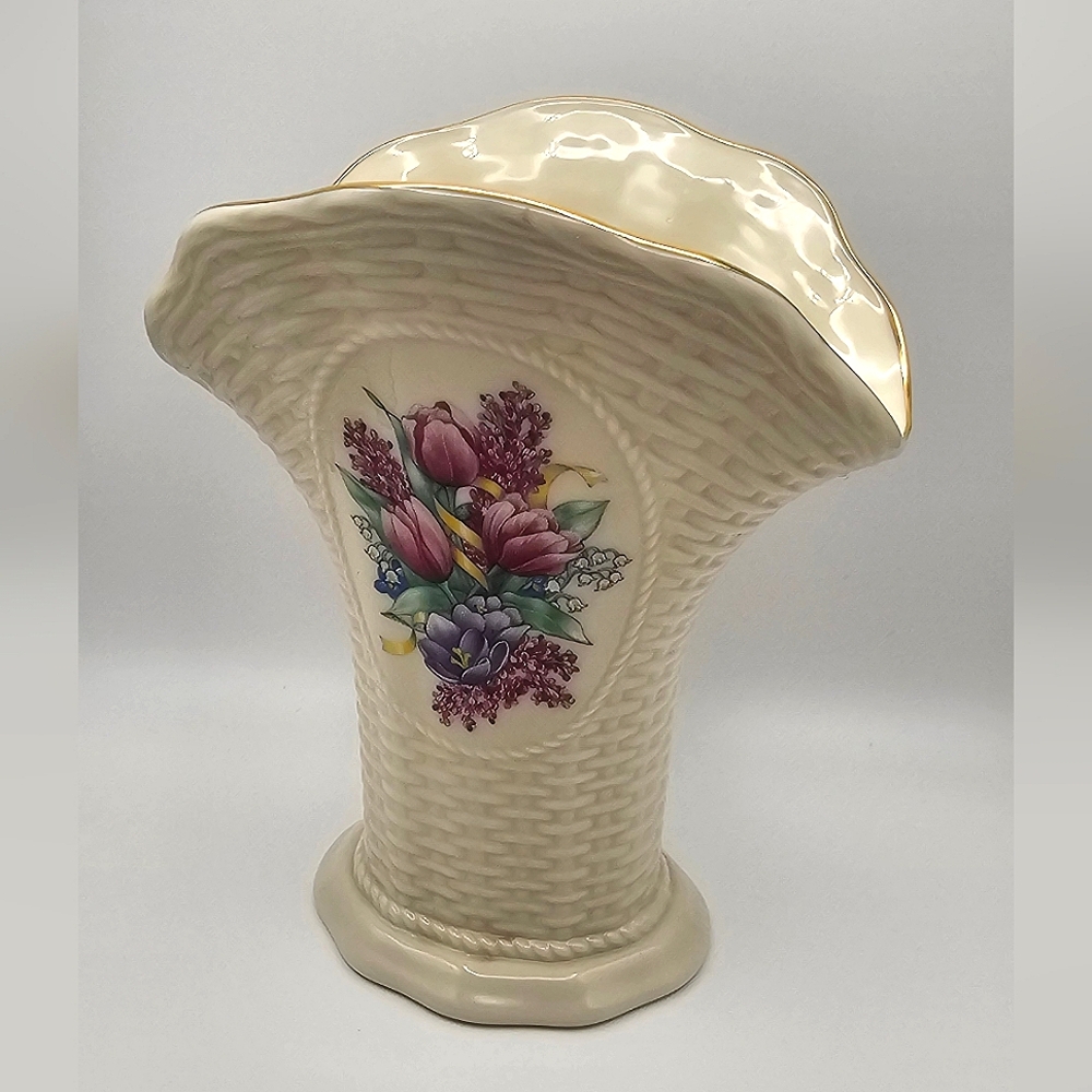 Lenox Accents | -Vintage Lenox Springtime Pattern Vase | Gold Trim|Weave Pattern